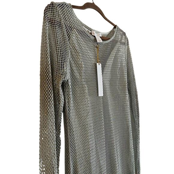 NWT House of Harlow Women Mesh Midi Dress with Rhinestones Light Gray Large - Picture 3 of 9